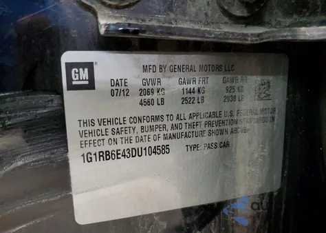 2013 Chevrolet Volt from USA, damaged, VIN 1G1RB6E43DU104585